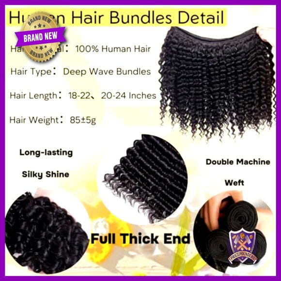 18-22 Inch Deep Wave Human Hair Bundles, 100% Virgin Brazilian, 3 Pack main image 4